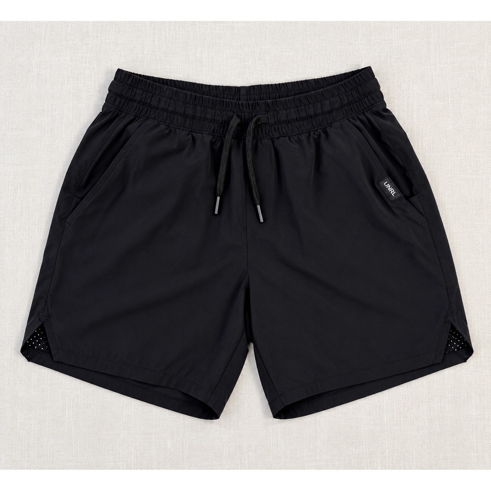 UNRL Kids Performance Shorts Black Youth Large YL Athletic Activewear Drawstring